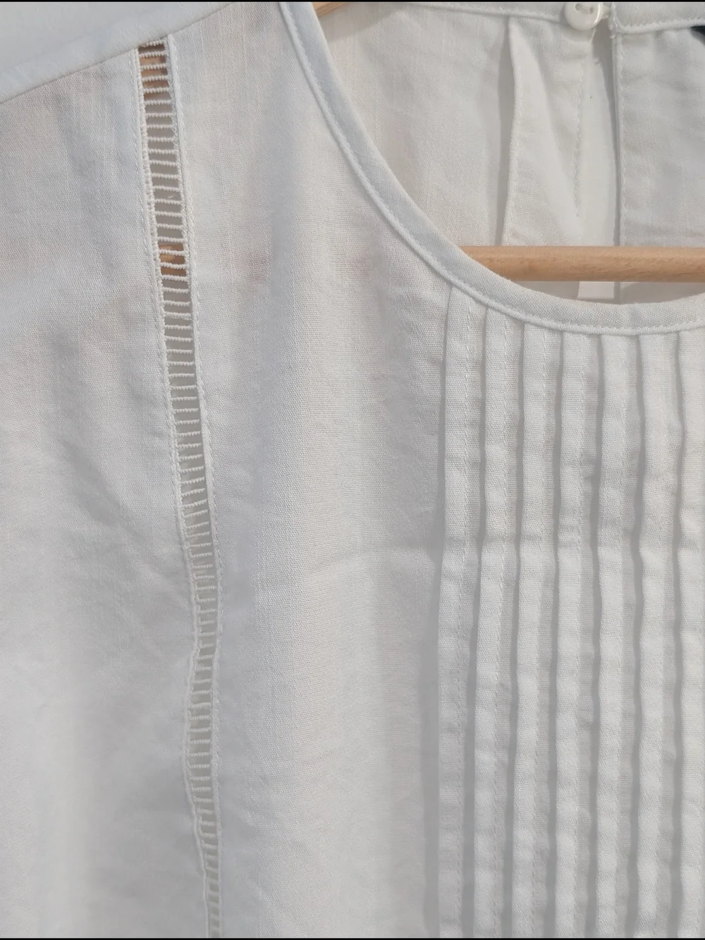 Zara Ladder Stitch Peplum Blouse White Pleated Size Large